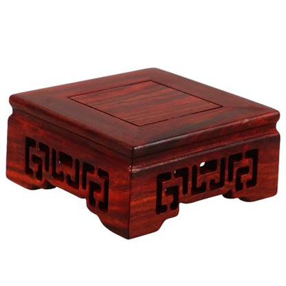Wooden Vase Display Stand Solid Redwood Square Base Handicraft Wood Riser for Flower Pots and Buddha Statues Desktop Home Décor Pedestal