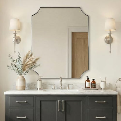 ANDY STAR Scalloped 32"x40" Brushed Nickel Wall Mounted Mirror - color: Brushed Nickel, size: 40"L x 32"W