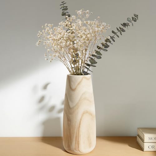 Natural Wood Vase for Dried Flowers – 12 Inch Decorative Table Vase - color: Natural, size: 12 Inch