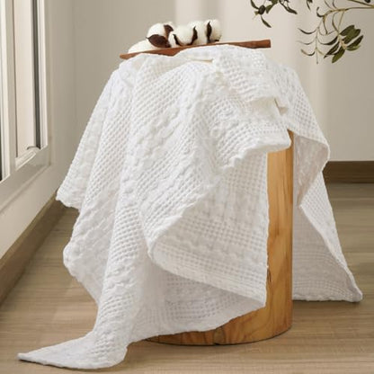 PHF Lightweight 100% Cotton Waffle Throw Blanket for Couch, White - color: 02 White, size: Throw(50"x60")