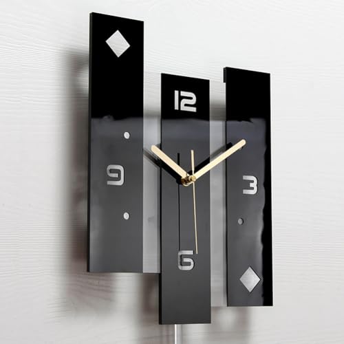 SHISEDECO Creative Mute Modern Acrylic Pendulum Wall Clock Black and White