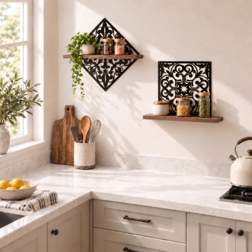 2PCS Decorative Wall Shelves, Metal & Wood Floating Shelves for Room Decor
