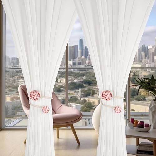 SUQ I OME Handmade Artificial Rose Flower Curtain Holdbacks, Pink - color: Pink