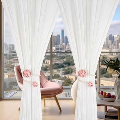 SUQ I OME Handmade Artificial Rose Flower Curtain Holdbacks, Pink - color: Pink