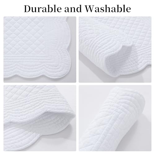 HOMBYS Quilted Placemats Set of 6 Washable-13x18 inches Rectangular Placemats for Kitchen Table-100% Cotton Fabric Rectangular Table Mats, (Pure White) - color: Pure White