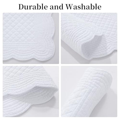 HOMBYS Quilted Placemats Set of 6 Washable-13x18 inches Rectangular Placemats for Kitchen Table-100% Cotton Fabric Rectangular Table Mats, (Pure White) - color: Pure White