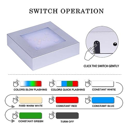 LED Multimodal Multicolor Light Stand Base Silver - Square Display Base for 3D Crystal Glass Art - LED Light Base and Crystal Display Stand - USB/Battery Powered Crystal Stand - color: C-multi-mode Silver Base