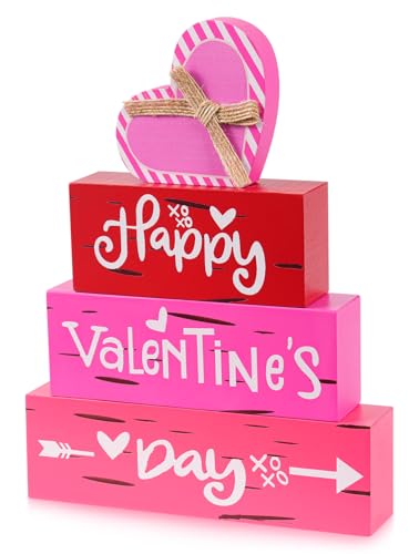 Valentine’s Day Wooden Sign, Happy Valentine Table Decor for Mantle, Farmhouse Rustic Tiered Tray Home Shelf Decorations - size: valentines day