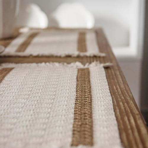 Niviy Boho Placemats Set of 4, 12x18 Inch Natural Cotton Burlap and Kitchen Woven Thanksgiving Placemats with Tassels for Dining Table Centerpiece Home Decorations - color: Beige & Brown, size: 12 x 18 Inches, Set of 4