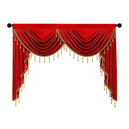ELKCA Luxury Burgundy Red Velvet Curtain Valances for Living Room with Beads(59inch,1 Panel) - color: Burgundy Red, size: 59"W x 43"L (Pack of 1)