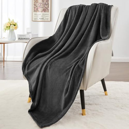 Elegant Throw Blanket for Couch & Sofa, All-Season Lightweight Fleece Blanket, Luxury Soft Cozy Fuzzy Throw for Her Him, Dark Grey, 50 x 56 Inches