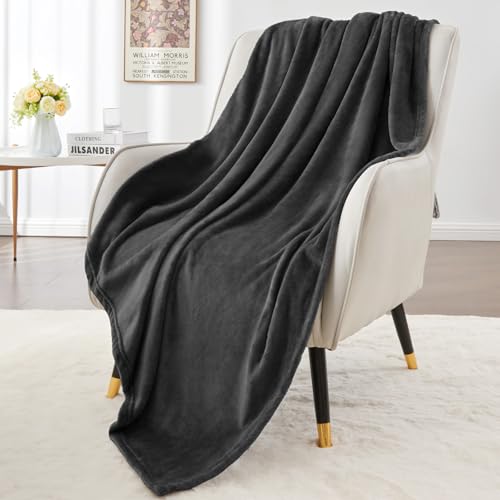 Elegant Throw Blanket for Couch & Sofa, All-Season Lightweight Fleece Blanket, Luxury Soft Cozy Fuzzy Throw for Her Him, Dark Grey, 50 x 56 Inches
