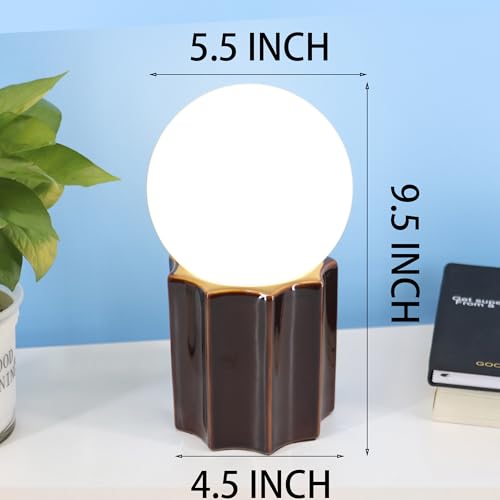 Modern Ceramics Table Lamp Brown Ceramic Base White Jade Round Ball Glass Accent Table Lamp Living Room Bedroom Bedside Nightstand House Office Home Reading - color: Brown Ceramic
