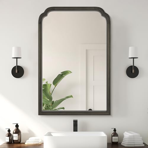 WallBeyond Wooden Framed Wall Mirror, Natural Wood Bathroom Vanity Mirror for Entryway, Living Room or Bedroom Home Decor Vertical or Horizontal Hanging [24" x 36" Black] - color: Black B, size: 36"L x 24"W