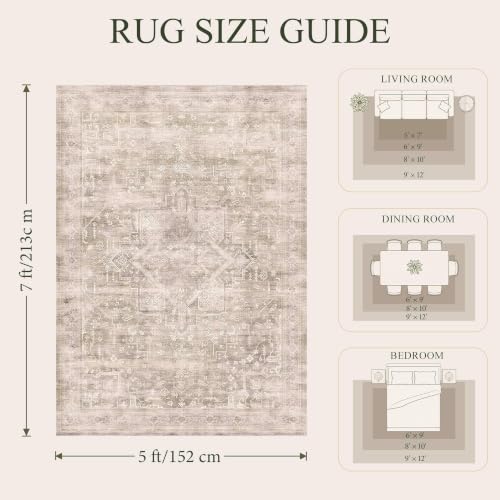 5x7 Washable Boho Area Rug,Non Slip Light Beige Bedroom Soft Carpet - color: Light Beige, size: 5' x 7' (Rectangular)