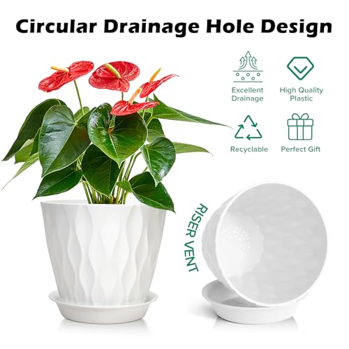 GARDIFE 7 Pack Plant Pots 4-7 inch with Drainage Holes and Tray, White - color: White