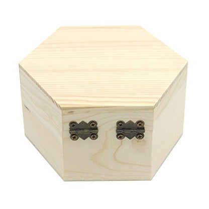 Plain Unfinished Box, Hexagon Unpainted Wooden Jewelry Box DIY Storage Chest Treasure Case (Side Length 2.5" * Height 2.7") - color: Hexagon