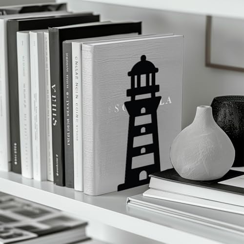 Peacoblue 5.3"x4.3"x7.9" Metal Bookends, Heavy Duty Book Ends for Shelves - style: Lighthouse