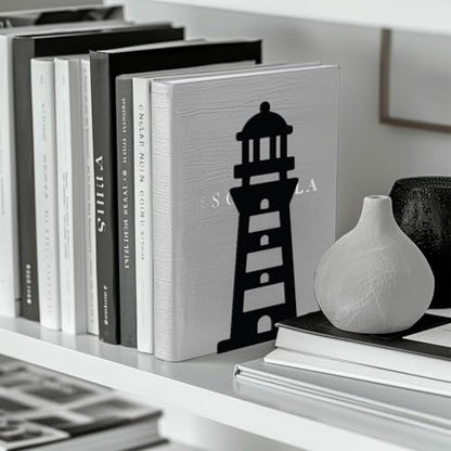 Peacoblue 5.3"x4.3"x7.9" Metal Bookends, Heavy Duty Book Ends for Shelves - style: Lighthouse
