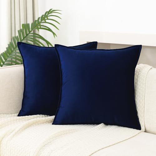 Velvet Navy Blue Throw Pillow Covers 16”x16”Pack of 2 Soft Decorative - color: Navy Blue, size: 16" x 16" (Pack of 2)