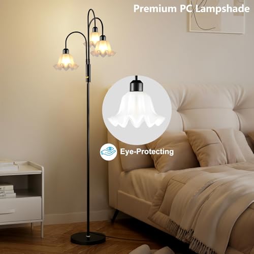 Lightdot Flower Floor Lamp 3 Light Black Dimmable Tall Floral Floor Lamps - color: 3 Flower Down-Black