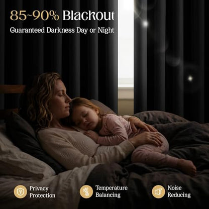 CUCRAF Black Blackout Curtains for Bedroom W52xL72 inch 2 Panels Rod Pocket - color: Black, size: 52"W x 72"L (Pack of 2)
