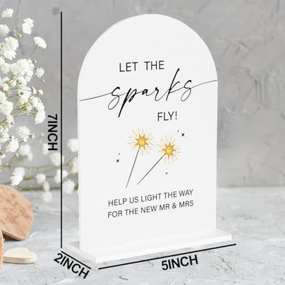 Let Sparks Fly Wedding Sign Sparkle Sign for Wedding Engagement Bridal Shower Party Acrylic sign for Table Desk - color: let the sparks fly