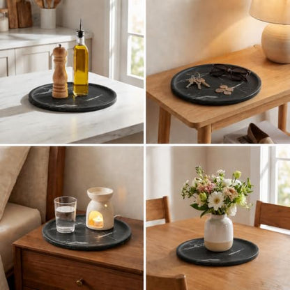 Marble Serving Tray, 11.8" Round Vanity Tray for Bathroom Countertop, Black - color: Black