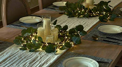 LITBLOOM Lighted Eucalyptus Garland Battery Operated with Timer 6FT 96 LED Artificial Greenery Twig Vine Lights for Room Stairs Mantle Wedding Holiday Decoration Indoor Outdoor - style: Eucalyptus