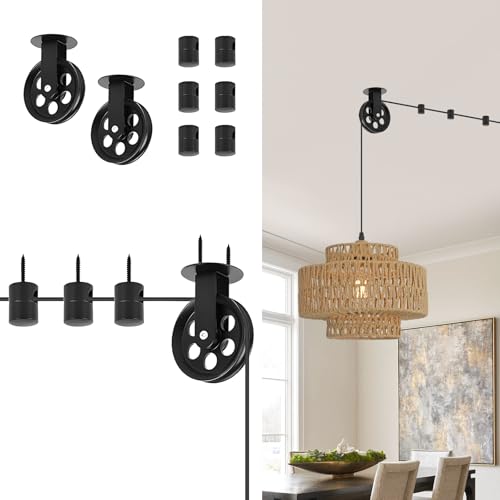 Black Pulley Kit for Plug in Pendant Light,Wall Ceiling Mount Pulley Wheel for DIY Hanging Lamp, Metal Pendant Light Hooks for Pool Table,Houseplant Grow Lights,Kitchen Island,Sink - size: Style D