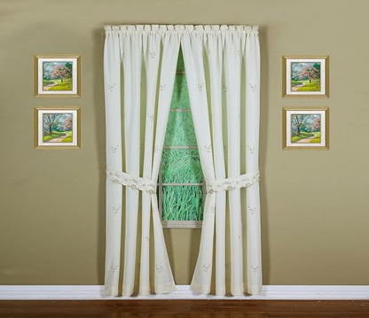 Today's Curtain Verona Reverse Embroidery Panel Pair and Tiebacks, 63", Ecru/Antique, 80" W X 63" L - color: Ecru/Antique, size: 80"W x 63"L (Pack of 1)