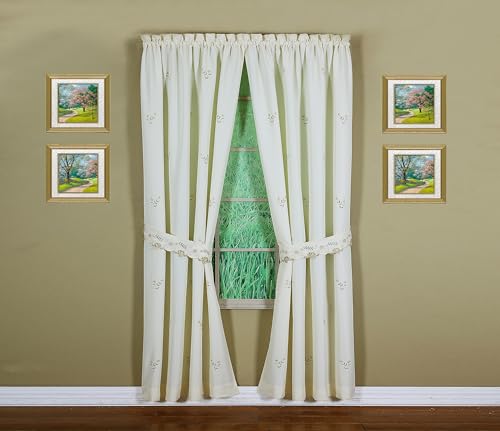 Today's Curtain Verona Reverse Embroidery Panel Pair and Tiebacks, 84", Ecru/Antique, 80" W X 84" L - color: Ecru/Antique, size: 80"W x 84"L (Pack of 1)