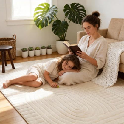 5x7 Solid Beige Area Rugs for Living Room, Geometric Washable Rug - color: Light Beige, size: 5' x 7' (Rectangular)