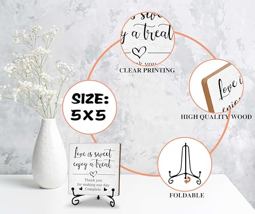 Romantic Wooden Sign With Stand, 'Love Is Sweet Enjoy A Treat' For Dessert Table, Perfect For Wedding, Bridal Shower, Anniversary & Valentine's Day Parties, B17