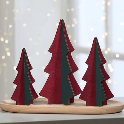 Your Heart's Content Set of 3 Wood Slotted Trees Multi-Colored Wooden Interlocking Trees, Shelf sitters, Valentine Mantel, Winter Tabletop Accent, Festive Table, Handmade (Set 3 Burgundy) - color: Set 3 Burgundy
