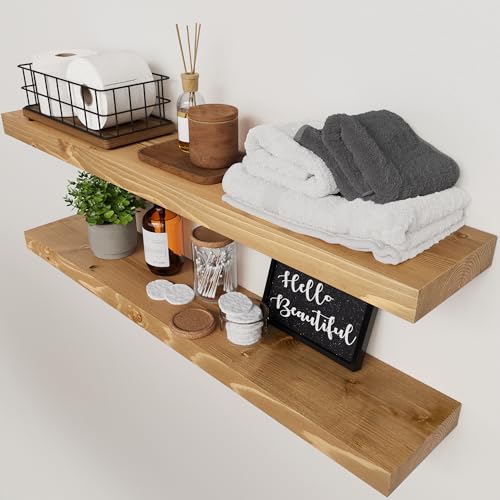 Natural Wood Floating Shelves for Wall 36 Inches Long, Oak Wooden Shelf - color: Gold Oak, size: 36 Inch