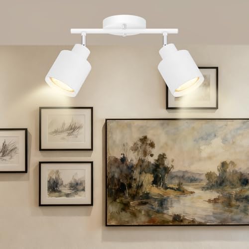 BoostArea 2-Light Led Track Lighting,White Ceiling Lighting Fixtures,Wall Sconces Ceiling Spotlight with Foldable Light Arms for Kitchen, Closet, Bedroom,GU10 Socket, Bulbs Not Included - color: 2 light White