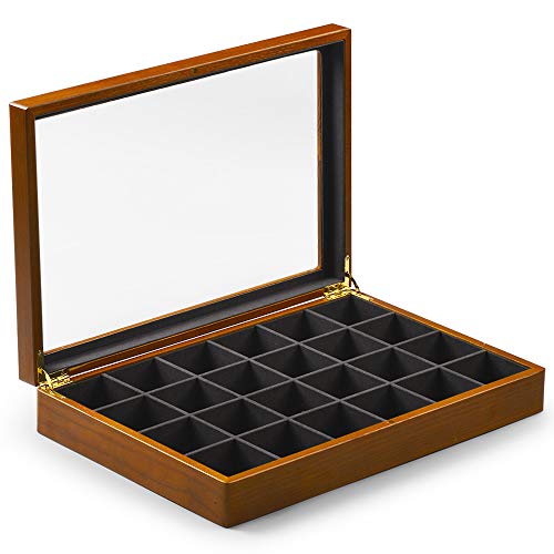 Oirlv Solid Wooden Jewelry Box Rings Earrings Necklaces Vintage Organizer - size: Grey 24 Grids Box