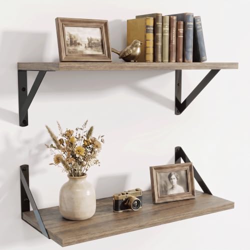 Axeman 18 Inch Floating Shelves, 8 Inch Deep Grey Wall Shelves Set of 2 - color: Grey, size: 18 Inch