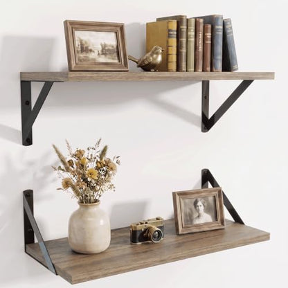Axeman 18 Inch Floating Shelves, 8 Inch Deep Grey Wall Shelves Set of 2 - color: Grey, size: 18 Inch
