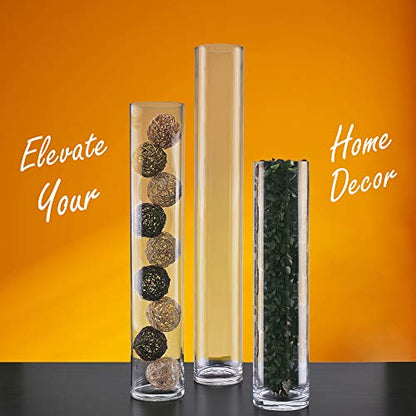 CYS EXCEL Cylinder Clear Glass Vase (H:40" D:6") | Multiple Size Choices Glass Flower Vase Centerpieces | Hurricane Floating Candle Holder Vase, (GCY122/40) - size: H-40" D-6"