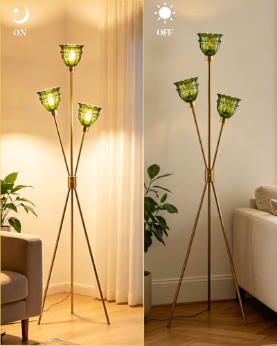 Lightdot Green Glass Tripod Floor Lamp Dimmable Gold Floor Flower Lamps - color: Green-Gold-79F
