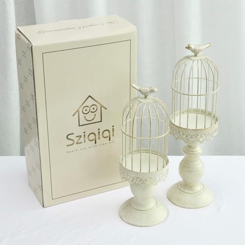 Sziqiqi Birdcage Candle Holders Decorative Set of 2，Distressed Ivory