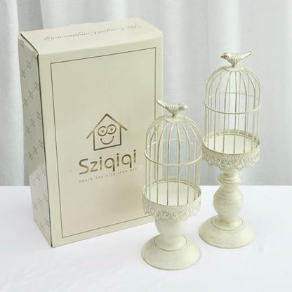 Sziqiqi Birdcage Candle Holders Decorative Set of 2，Distressed Ivory