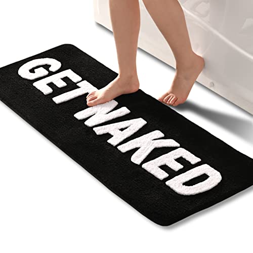QJHOMO Long Get Naked Bath Mat Black and White Cute Bathroom Rug, 18" x 48" - color: Black and White, size: 1'6" x 4' (Rectangular)