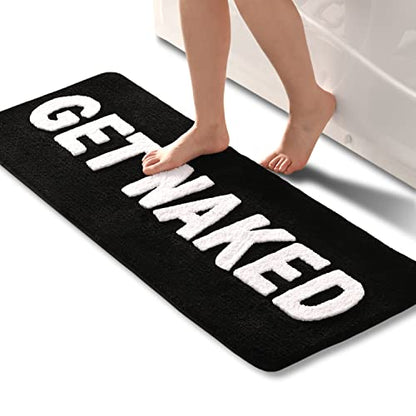 QJHOMO Long Get Naked Bath Mat Black and White Cute Bathroom Rug, 18" x 48" - color: Black and White, size: 1'6" x 4' (Rectangular)