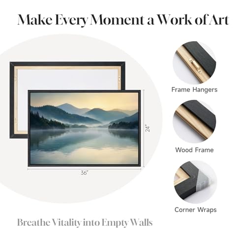 Framed Nature Mountain Lake Landscape Wall Art for Living Room, 24x36 Inch - color: Blue, size: 36"L x 24"W