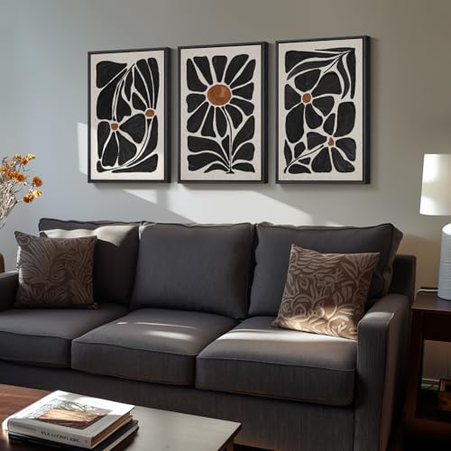 Framed Black and White Abstract Botanical Floral Wall Art, 3Piece 16x24 In - color: Black and White, size: 16" W x 24" H x 3Pcs