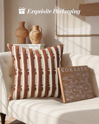 Fall Embroidered Throw Pillow Cover 18x18 Inch, Brown Striped - color: Brown Striped, size: 18" x 18" (Pack of 1)