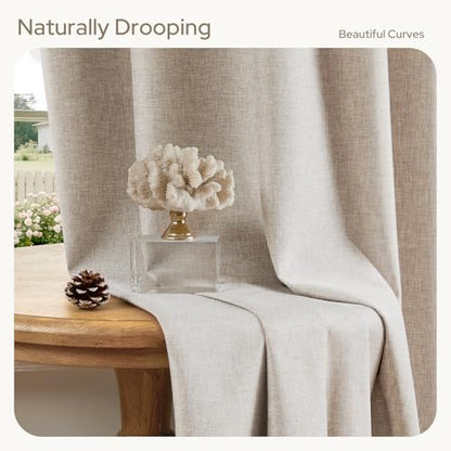 HOMEIDEAS 100% Blackout Beige Faux Linen Curtains 63''L 2 Panels - color: Beige, size: 52"W x 63"L (Pack of 2)